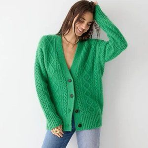 Jcrew Cable-knit stretch cardigan sweater